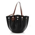 Calfskin Perforated Small Shell Tote  Black