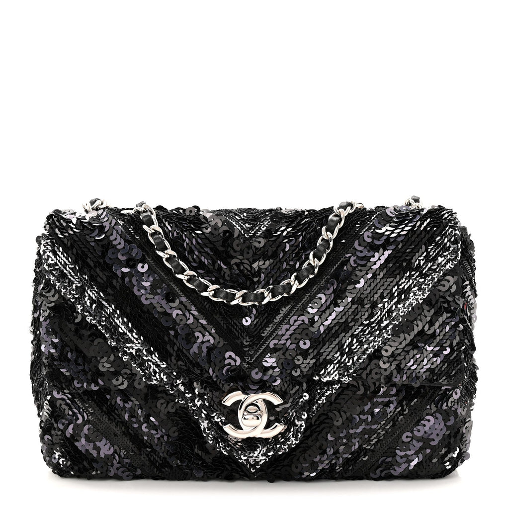 Sequins Chevron Mini Rectangular Flap Black