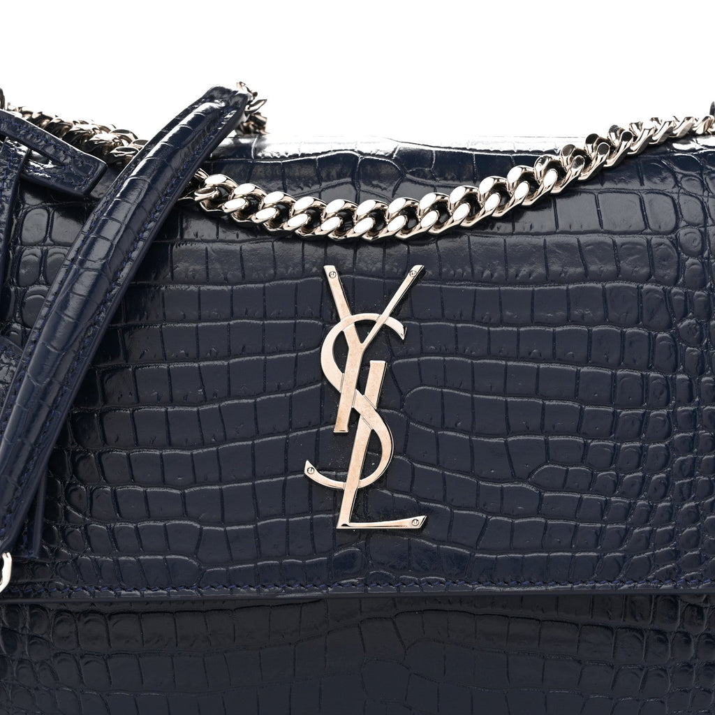 Calfskin Crocodile Embossed Medium Monogram Sunset Navy