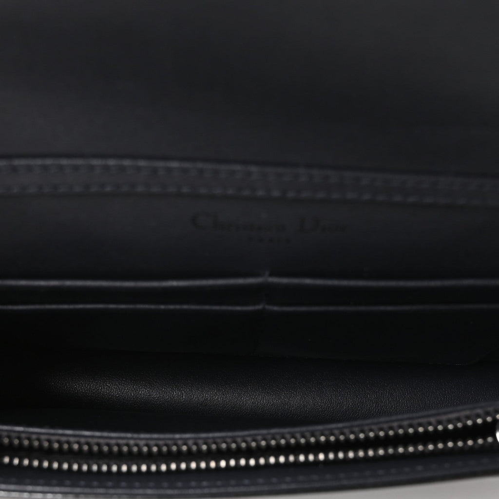 Metallic Patent Micro-Cannage Diorama Wallet on Chain Pouch Onyx Black