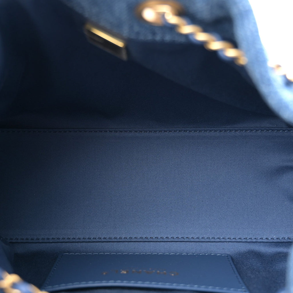 Washed Denim Quilted Mini Chanel 25 Handbag Blue