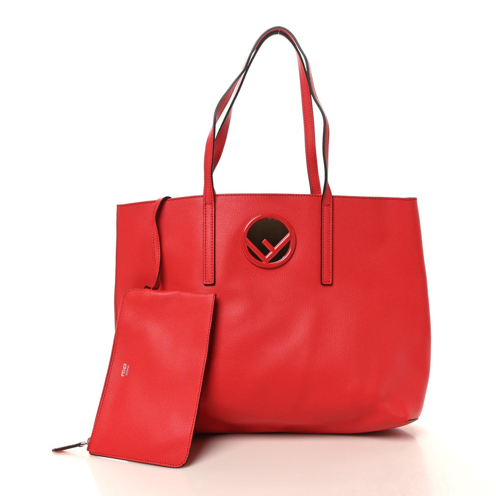 Vitello Vienna Enamel F is Fendi Shopping Tote Fiamma Taupe