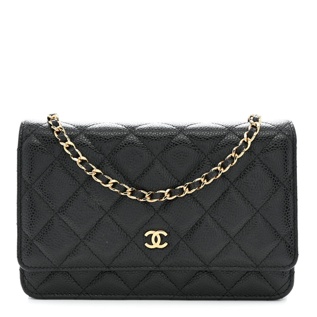 Caviar Quilted Wallet on Chain WOC Black