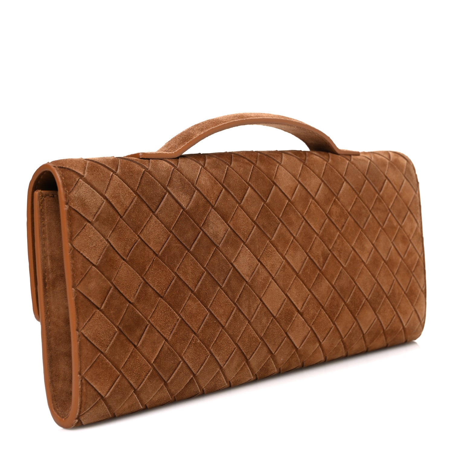 Suede Intrecciato Long Andiamo Top Handle Clutch Amber