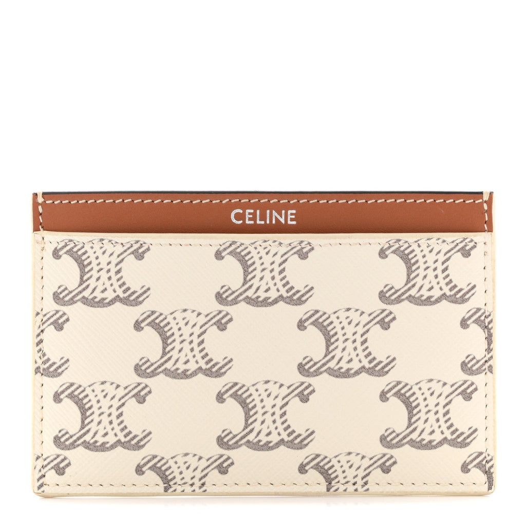 Triomphe Canvas Calfskin  Holder White Tan