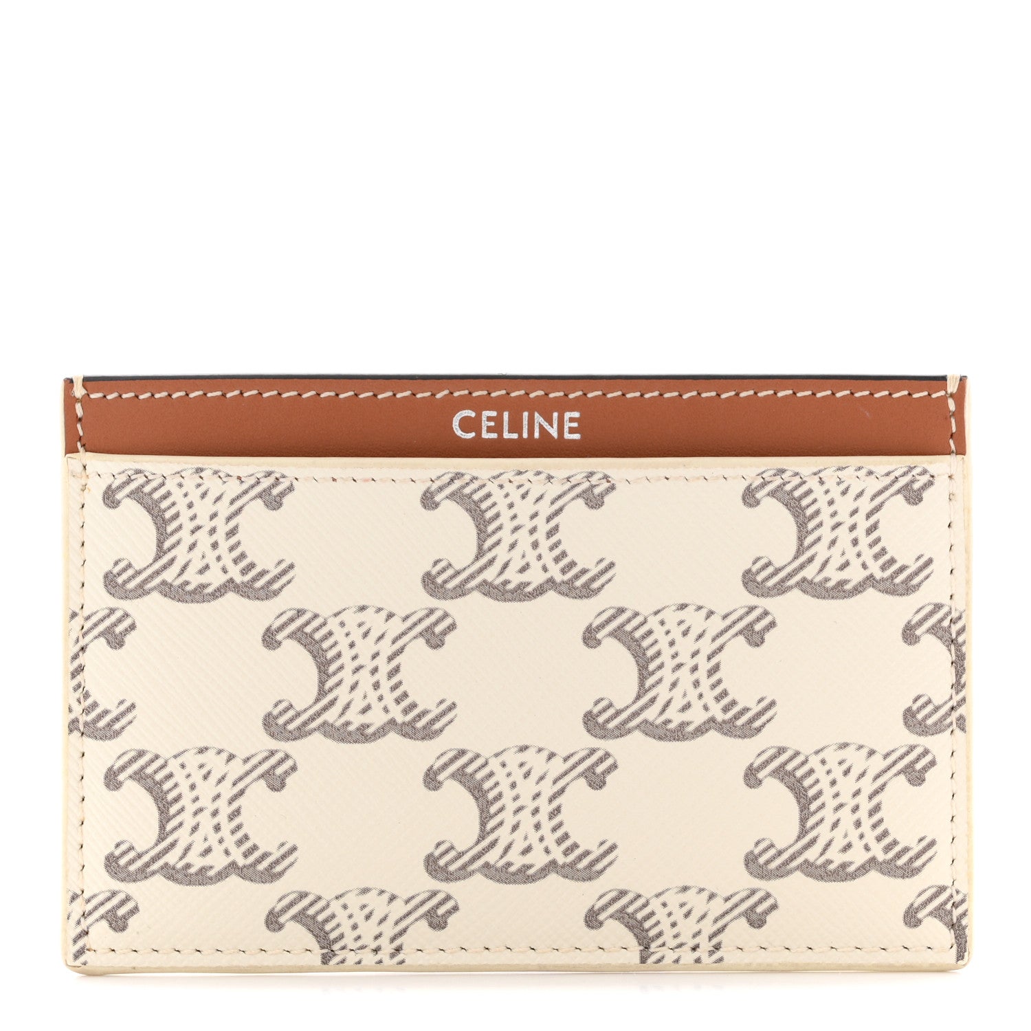 Triomphe Canvas Calfskin  Holder White Tan