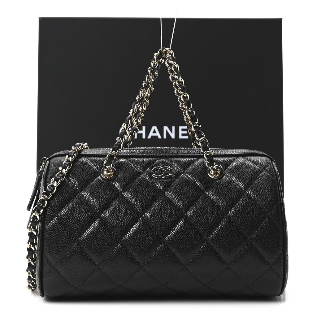 Caviar Quilted Barrel Purse With Chain  Black