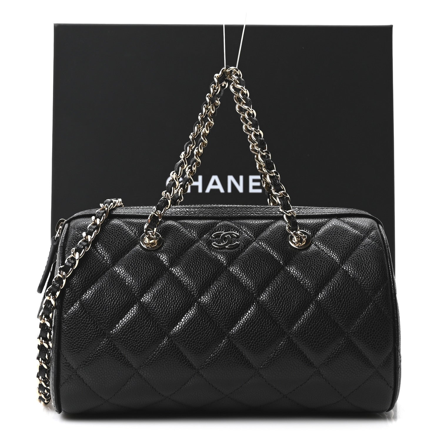 Caviar Quilted Barrel Purse With Chain  Black