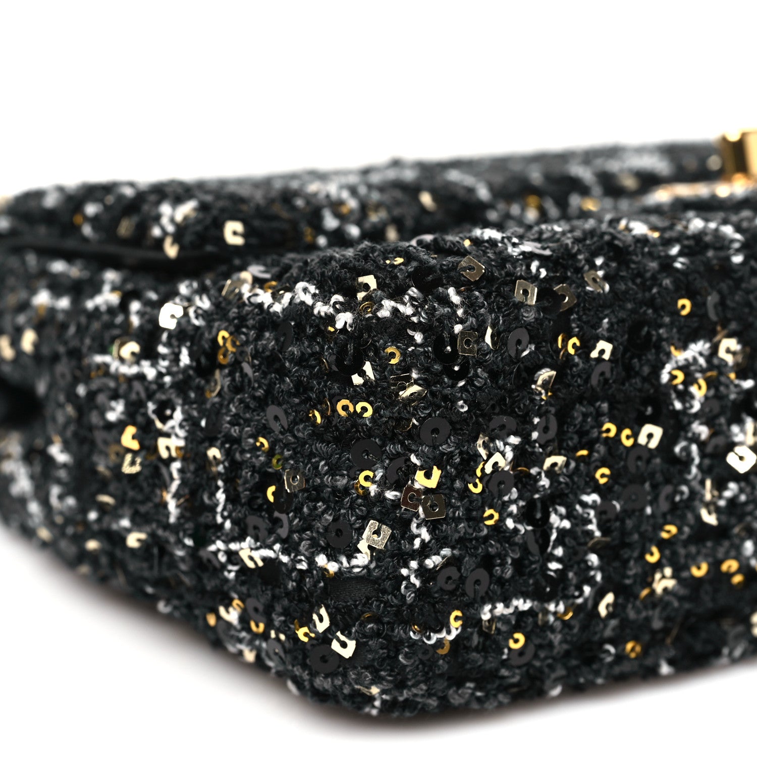Tweed Sequin Small Single Flap Black Silvery Golden