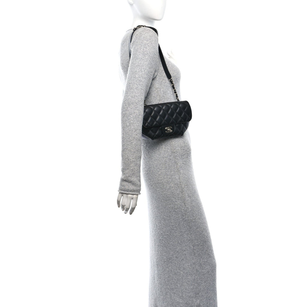 Calfskin Quilted CC Uniform Flap Belt Bag Black