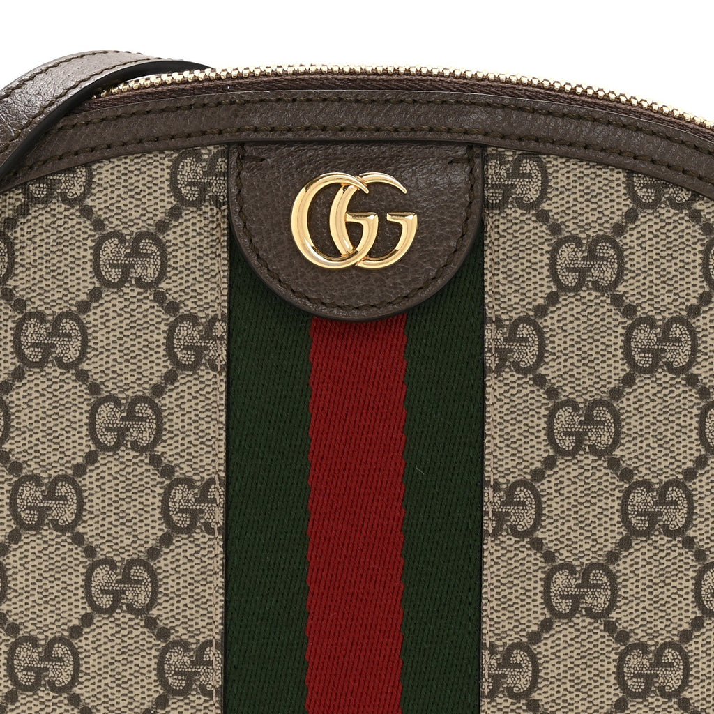 GG Supreme Monogram Textured Dollar Calfskin Web Small Ophidia Dome Shoulder Bag Beige Ebony New Acero