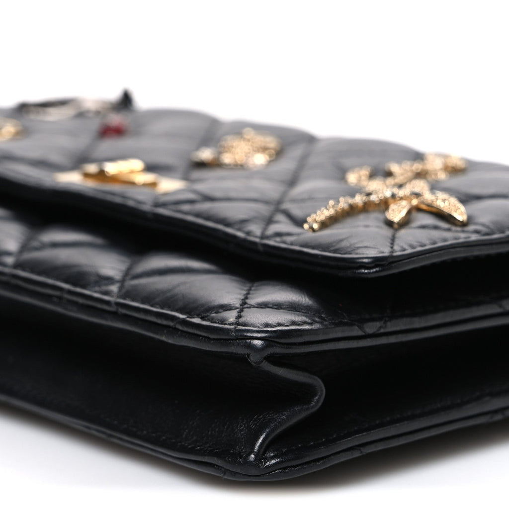Aged Calfskin Lucky Charms 2.55 Reissue Wallet on Chain WOC Black