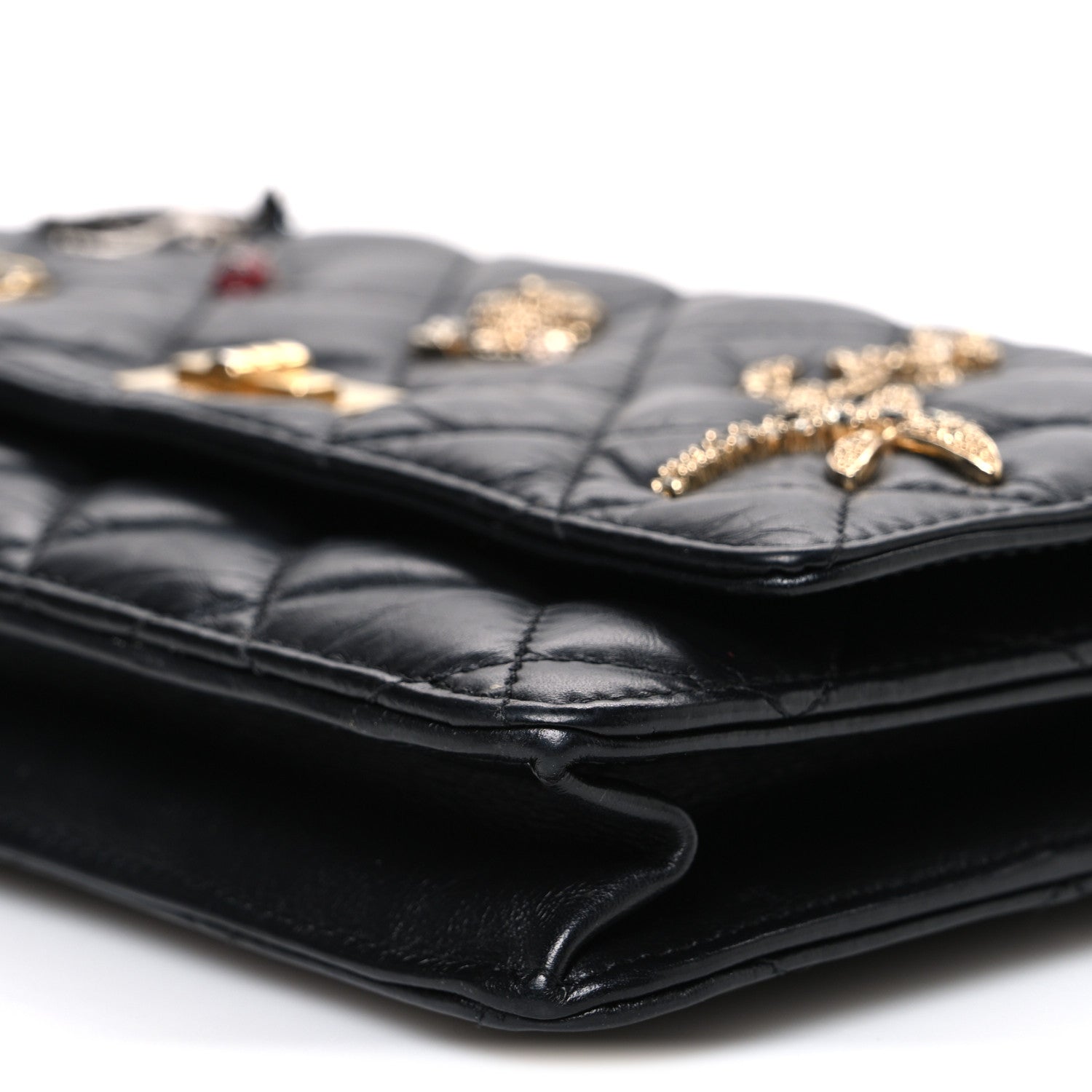 Aged Calfskin Lucky Charms 2.55 Reissue Wallet on Chain WOC Black