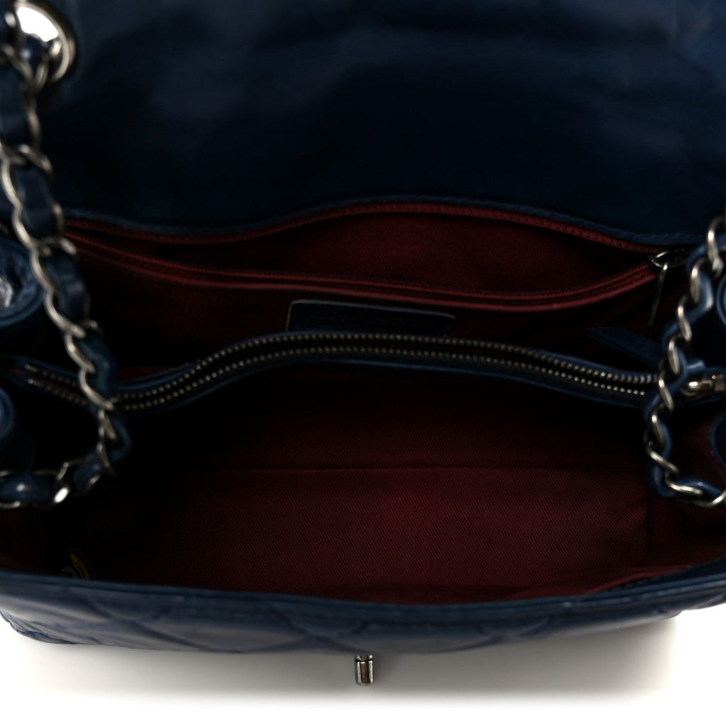 Glazed Calfskin Quilted Medium Coco Soft Flap Navy
