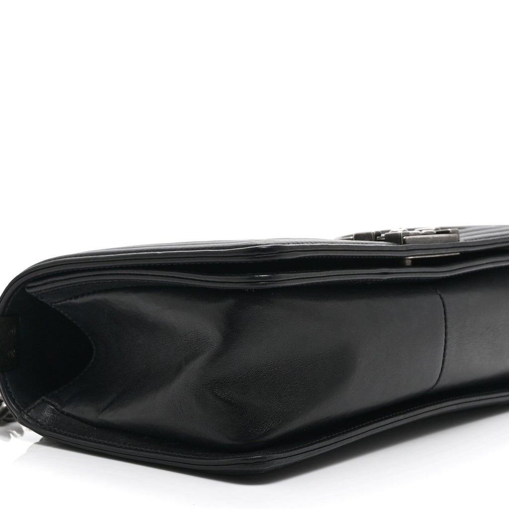 Calfskin Crystal Studded Quilted Medium Boy Flap  Black
