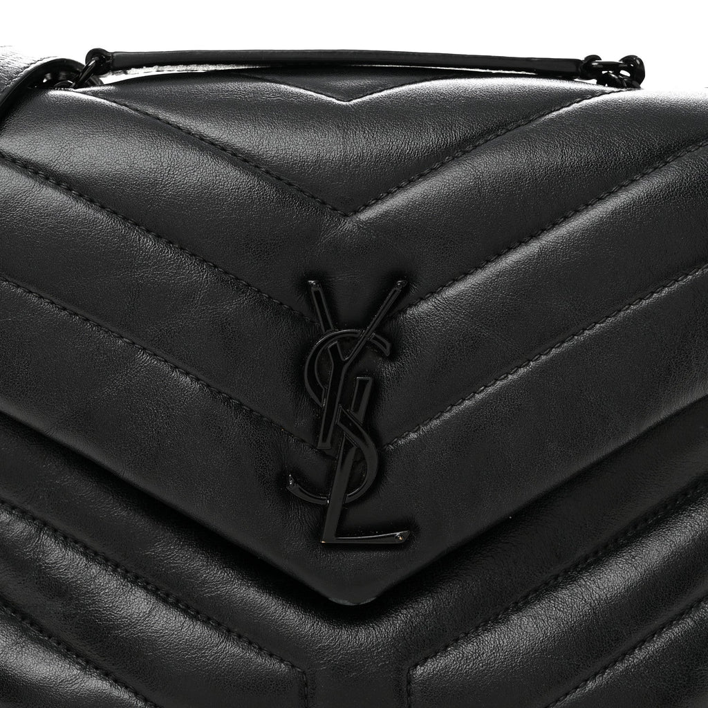 Calfskin Y Quilted Monogram Monochrome Small Loulou Chain Satchel Black