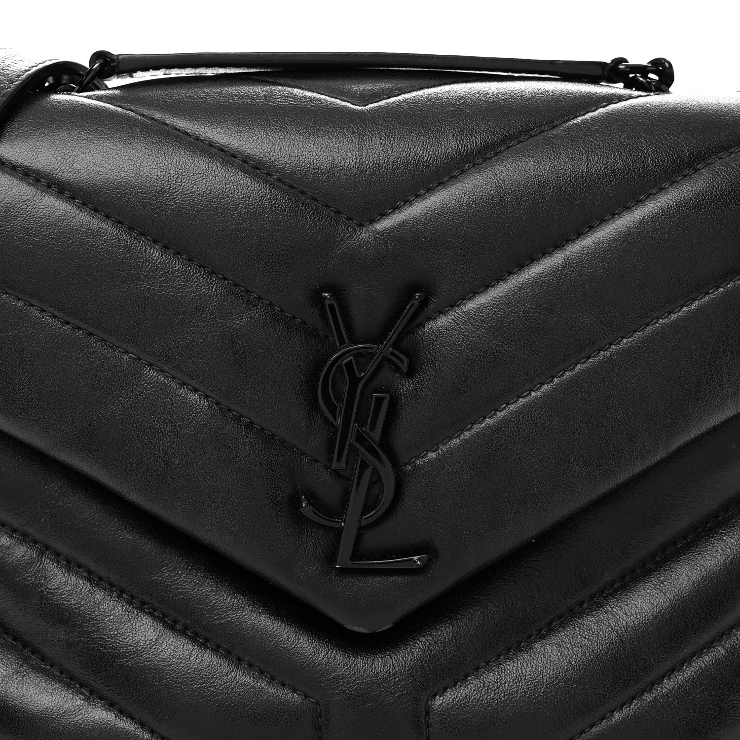 Calfskin Y Quilted Monogram Monochrome Small Loulou Chain Satchel Black