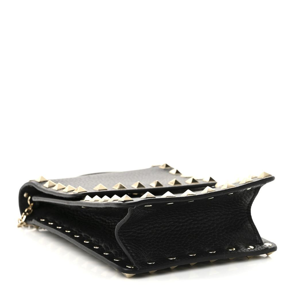 Pebbled Calfskin Rockstud Crossbody Black