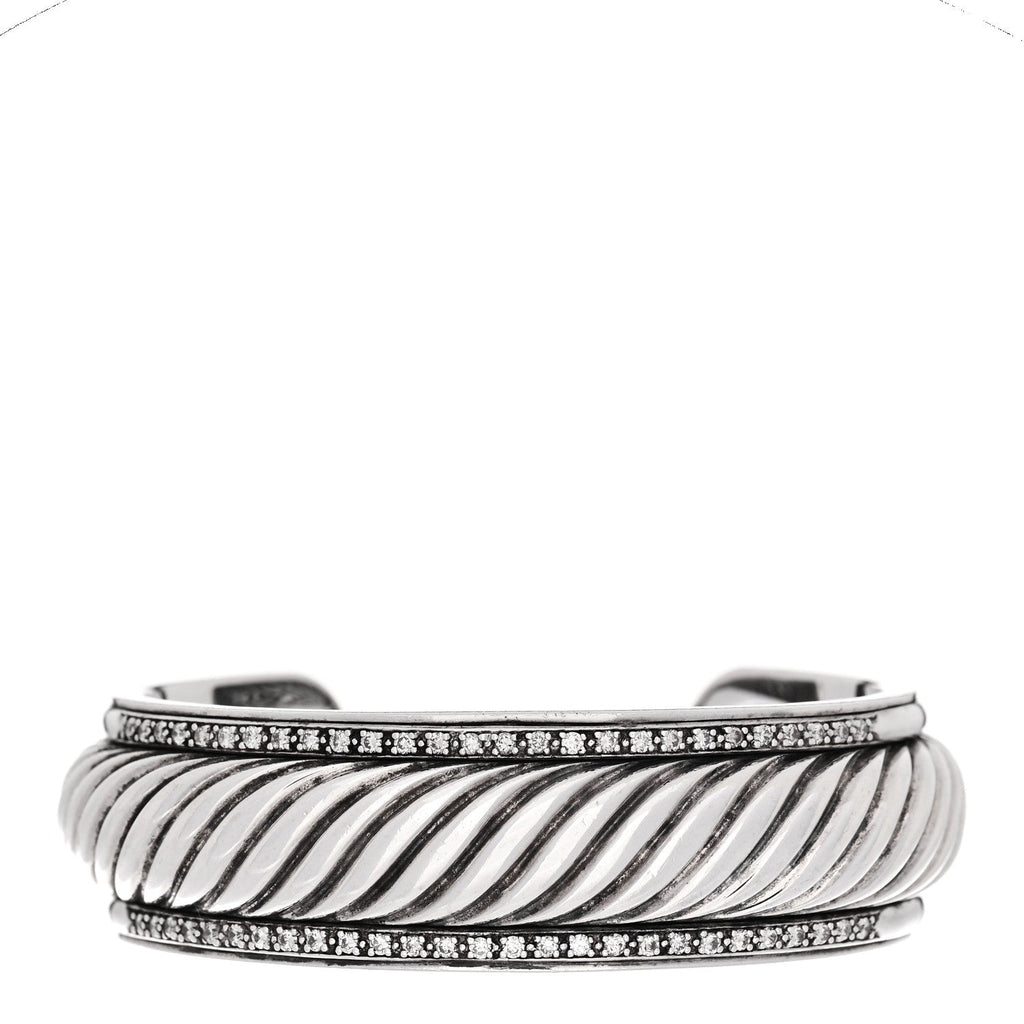 Sterling Silver Diamond 20mm Sculpted Cable Cuff Bracelet