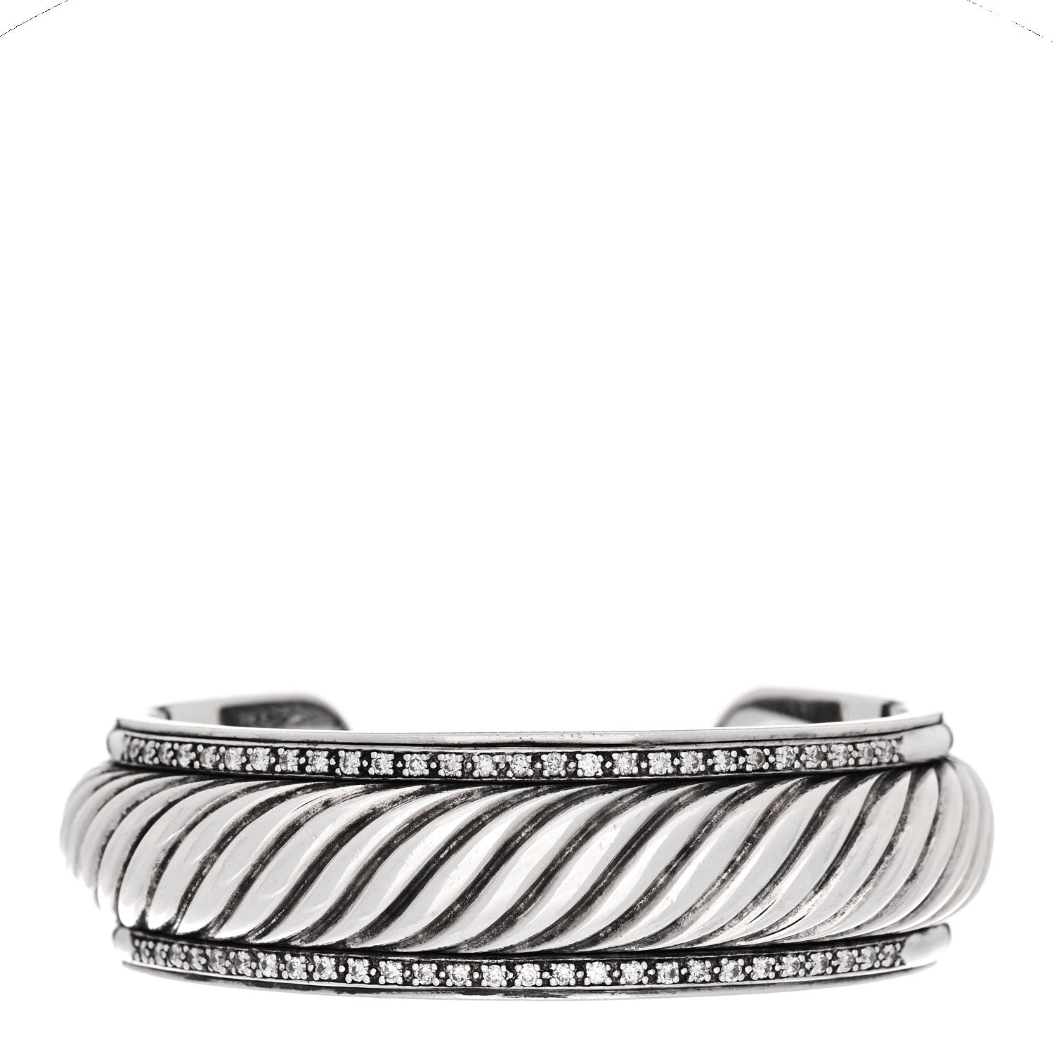 Sterling Silver Diamond 20mm Sculpted Cable Cuff Bracelet
