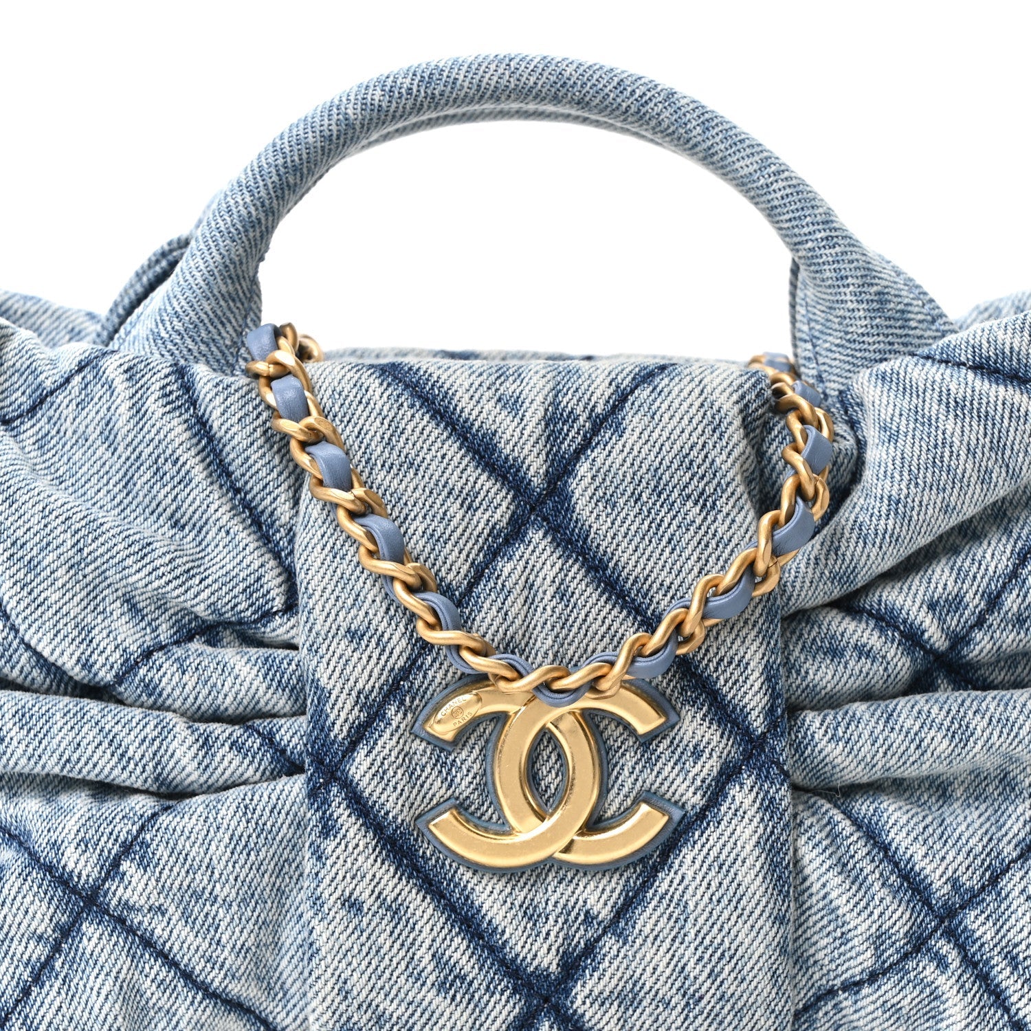 Washed Denim Quilted Mini Bow Bag Blue