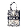 Canvas Embroidered Around The World Vertical Book Tote Blue