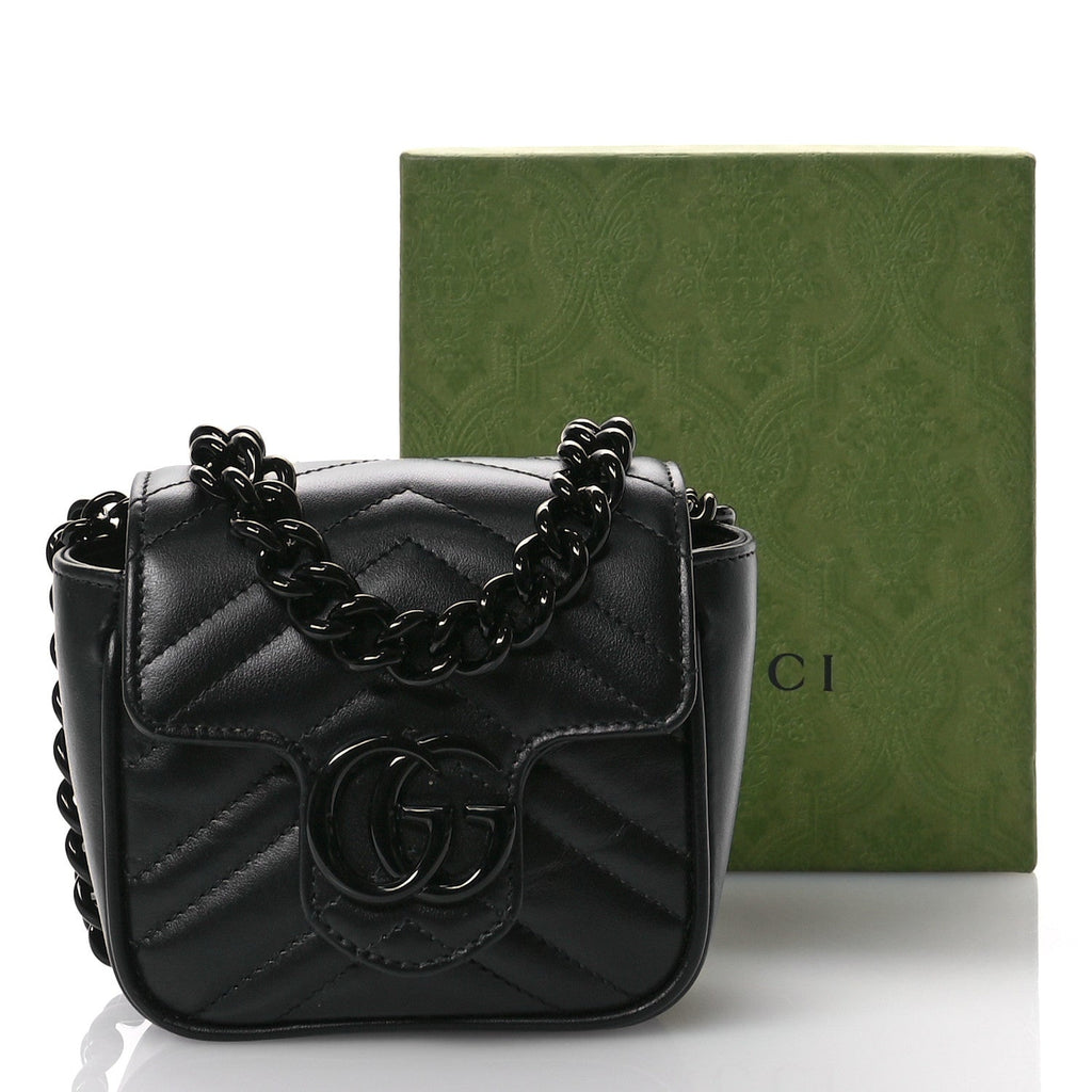Calfskin Matelasse Monochrome GG Marmont Chain Mini Belt Bag Black