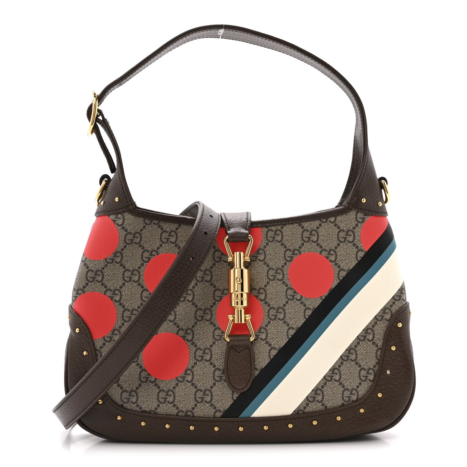 GG Supreme Monogram Geometric Textured Dollar Calfskin Web Small Jackie 1961 Hobo