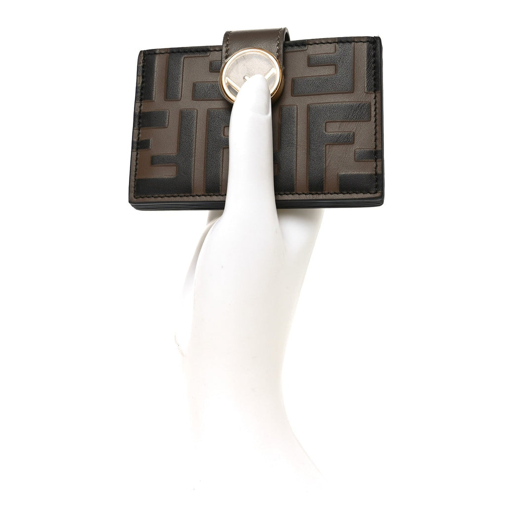 Vitello Soft F is Fendi Bi-Color FF 1974 Embossed Gusseted  Holder Maya Black
