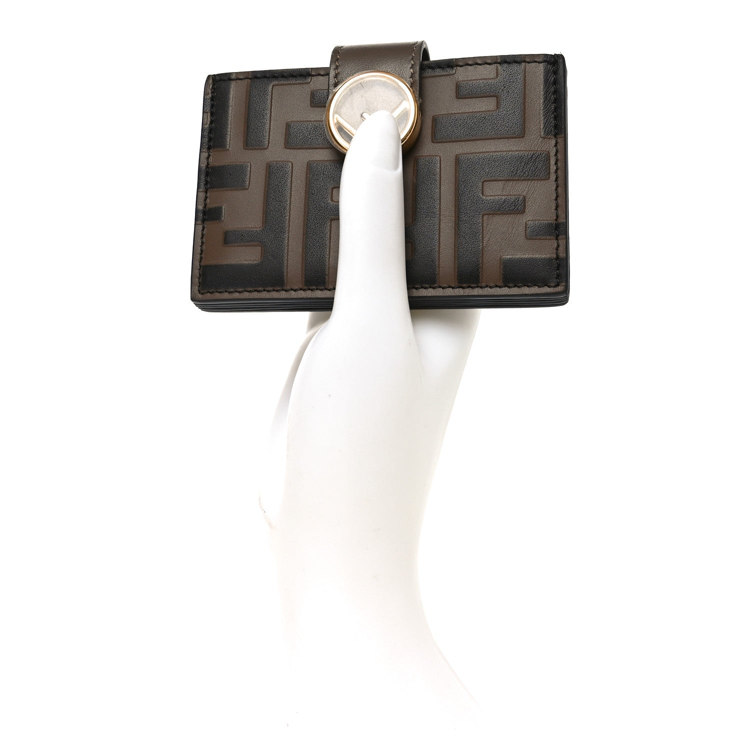 Vitello Soft F is Fendi Bi-Color FF 1974 Embossed Gusseted  Holder Maya Black