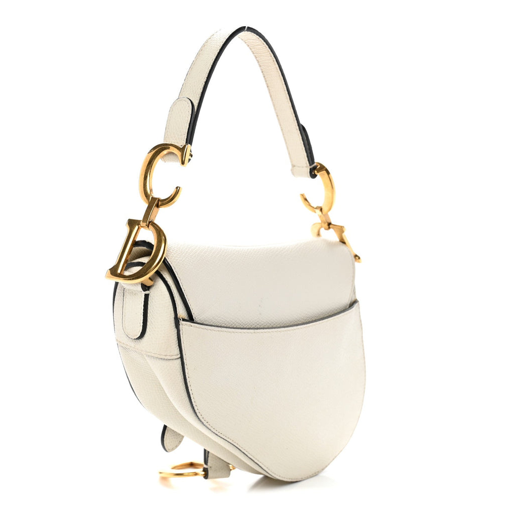 Grained Calfskin Mini Saddle Bag White