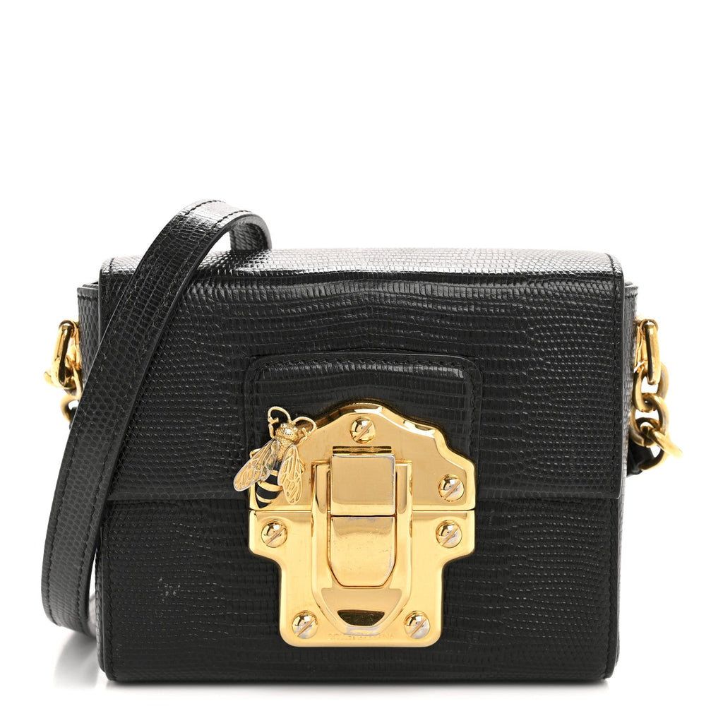 Calfskin Iguana Embossed Mini Lucia Satchel Black