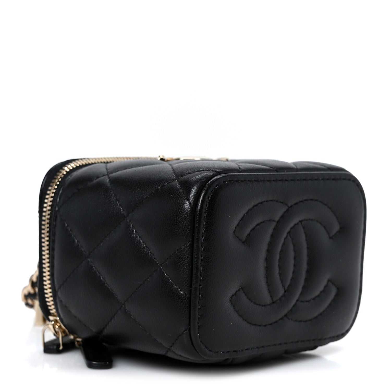 Lambskin Quilted Mini CC Crush Vanity Case With Chain Black