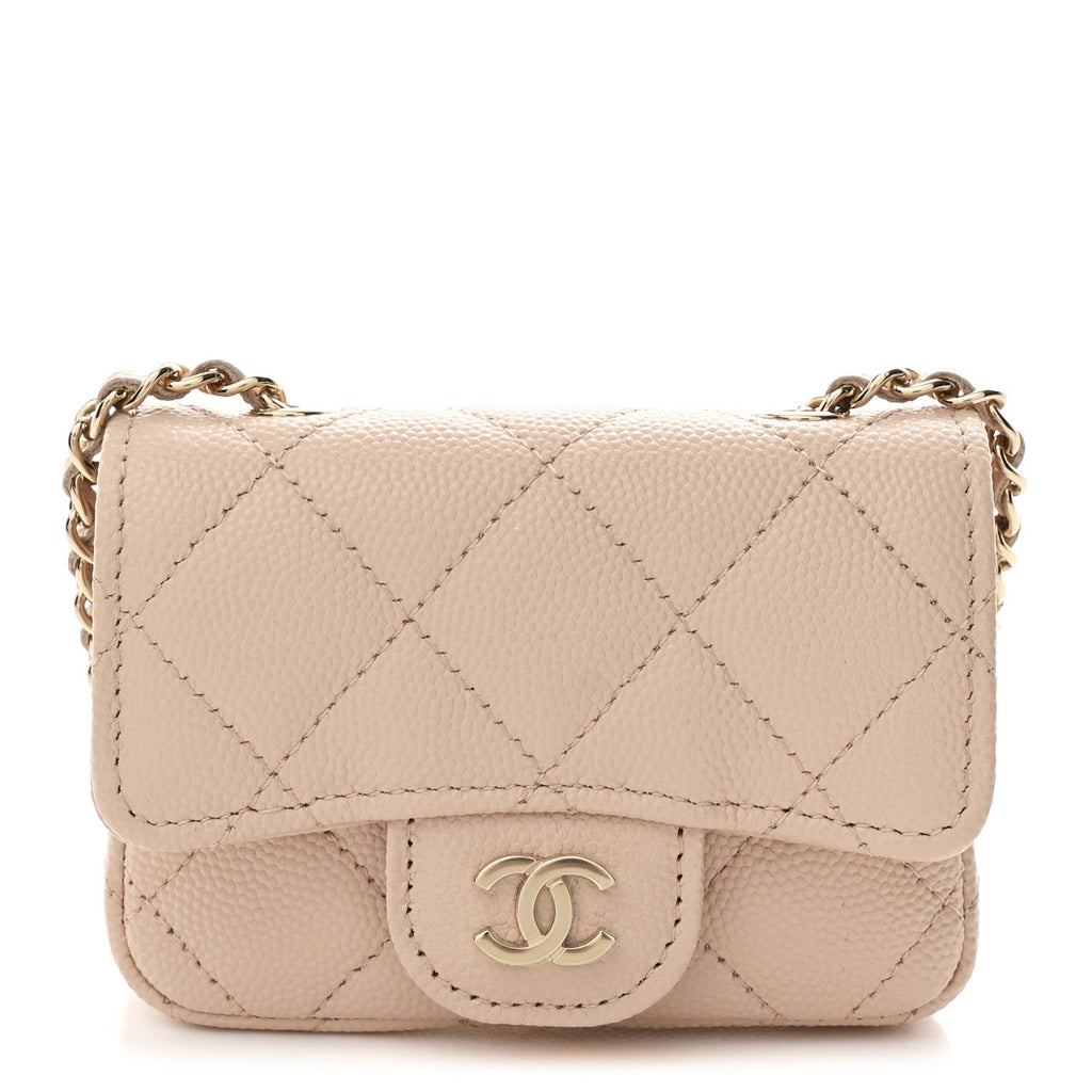 Caviar Quilted Mini Chain Belt Bag Light Beige