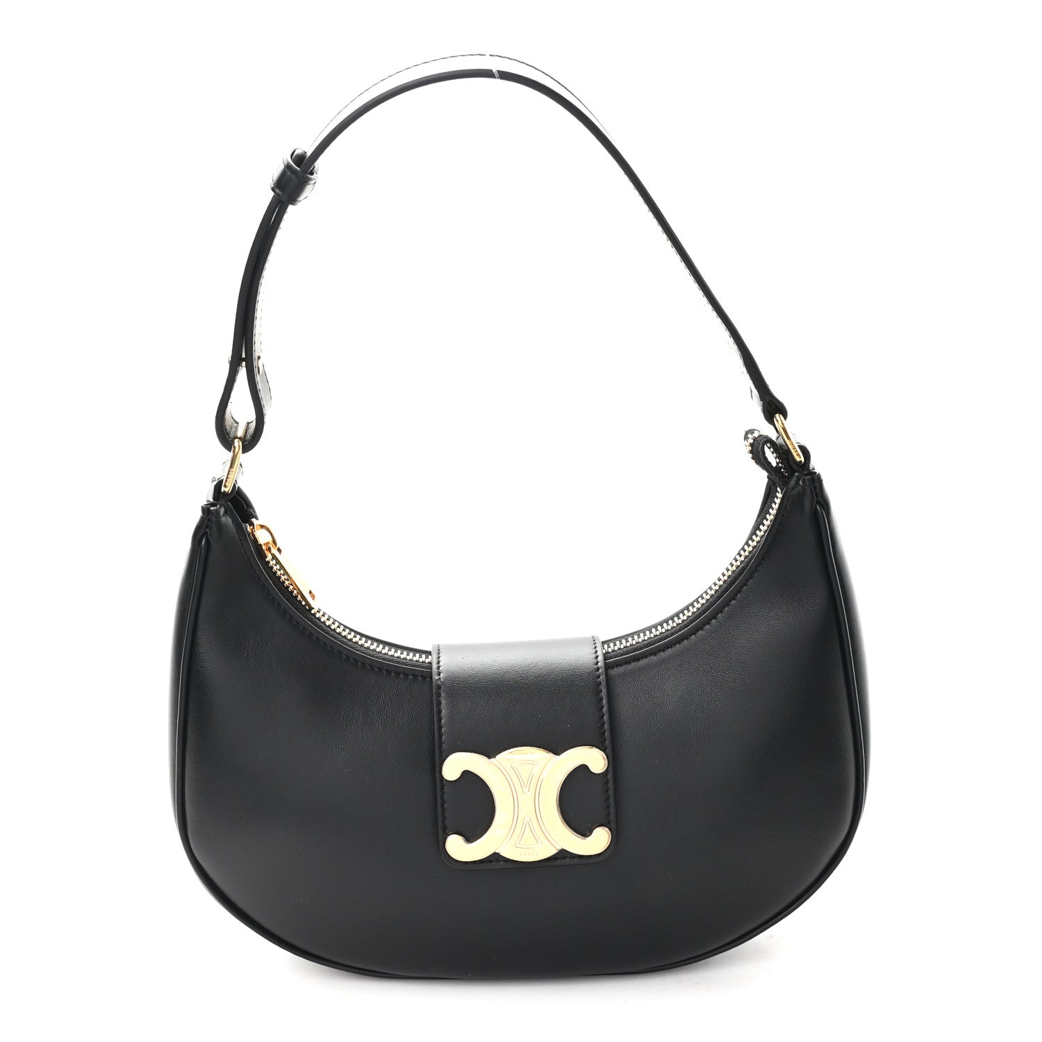 Smooth Calfskin Medium Strap Ava Triomphe Shoulder Bag Black