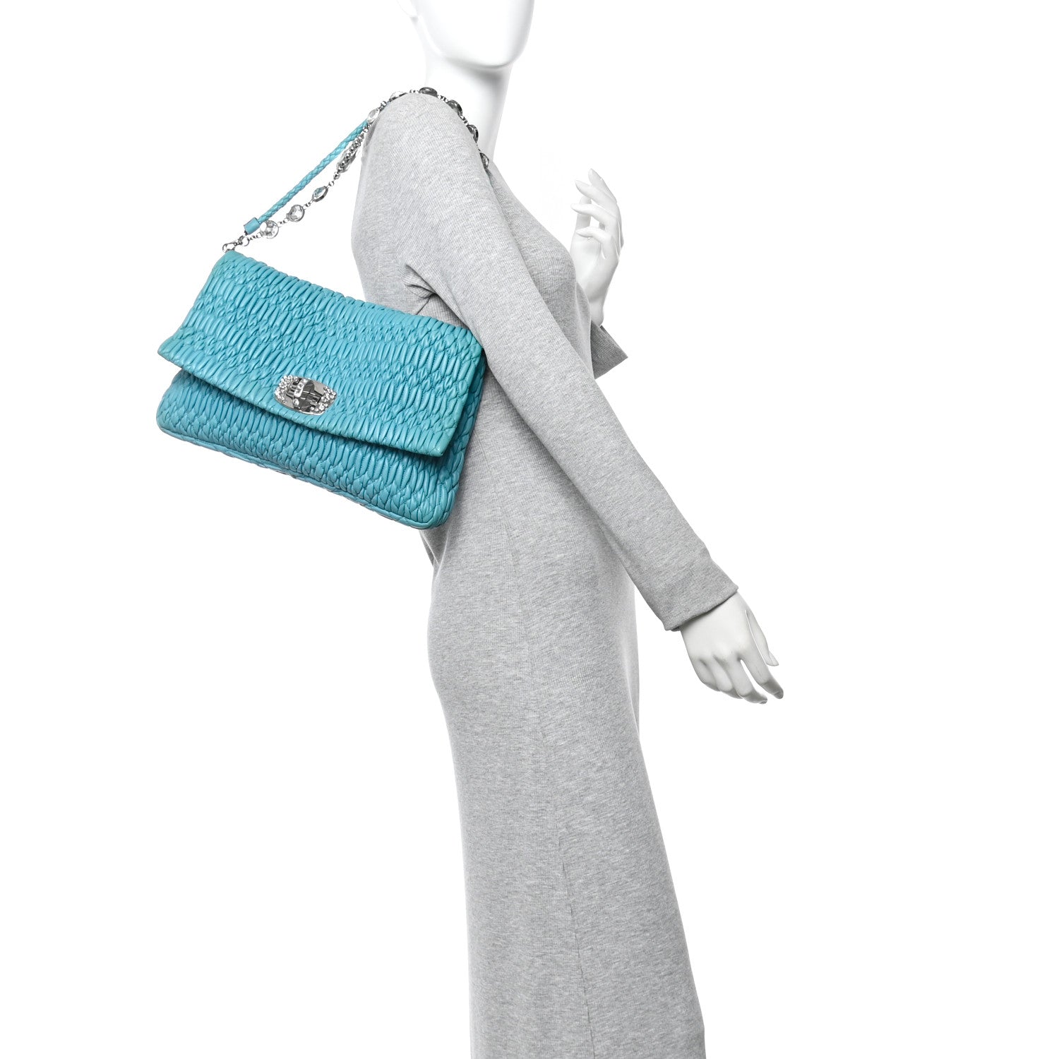 Nappa Matelasse Crystal Flap Clutch Turchese