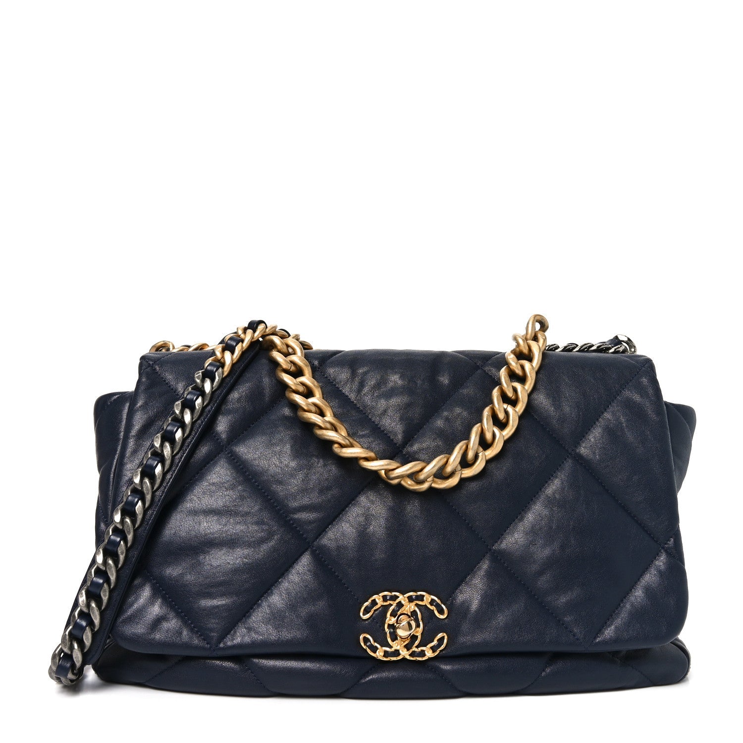 Goatskin Quilted Maxi Chanel 19 Flap Navy Blue