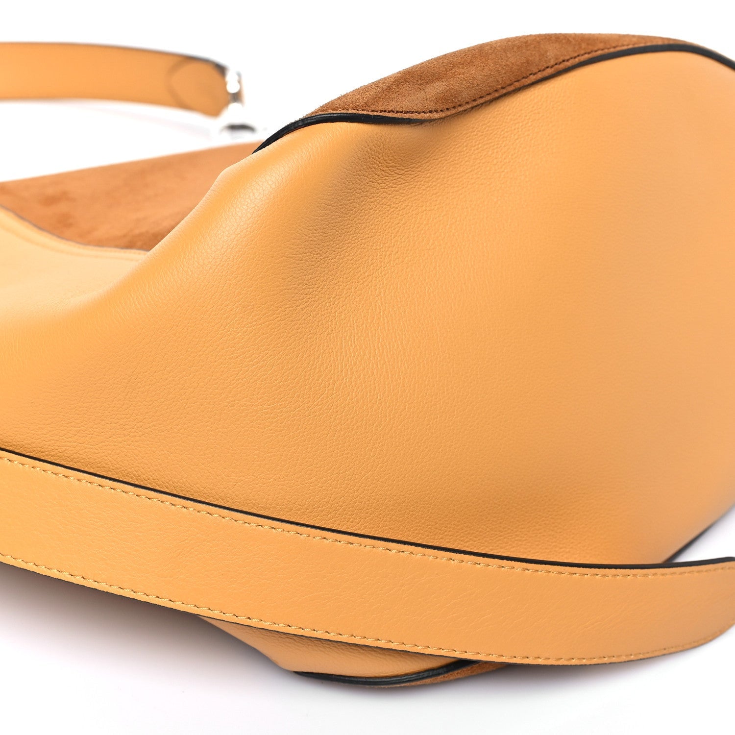 Suede Calfskin Hook Bag Brown Yellow