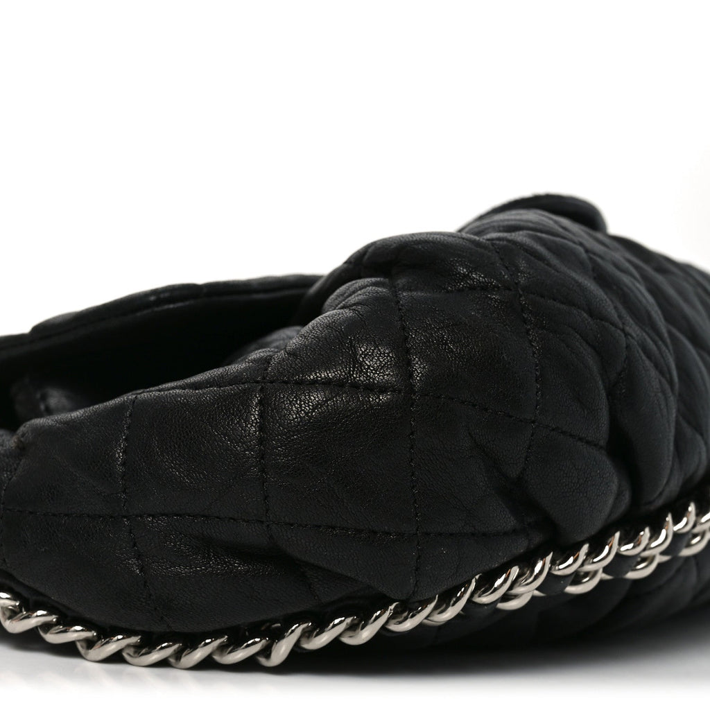 Washed Lambskin Quilted Medium Chain Around Messenger Black