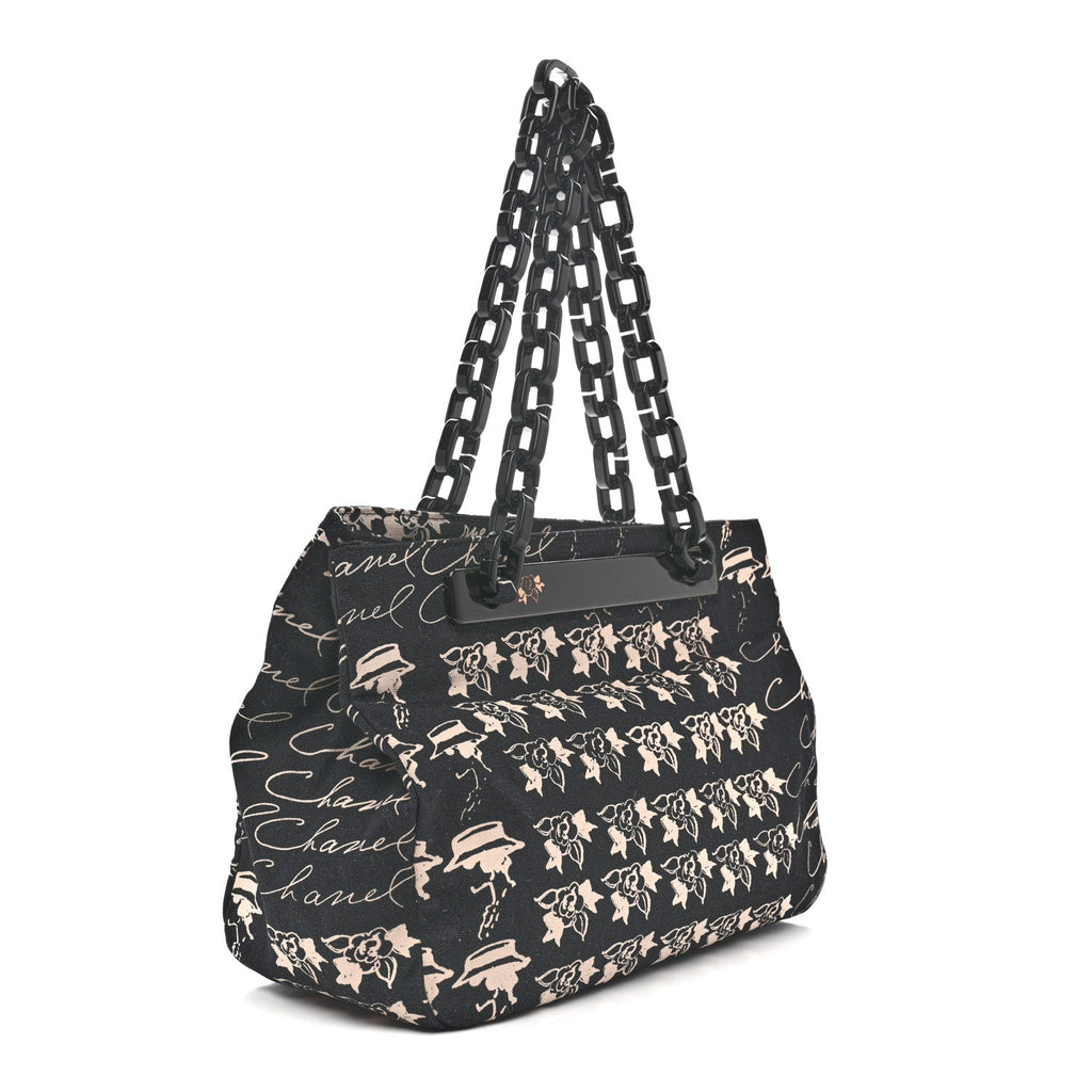 Canvas Camellia Flower Tote Black