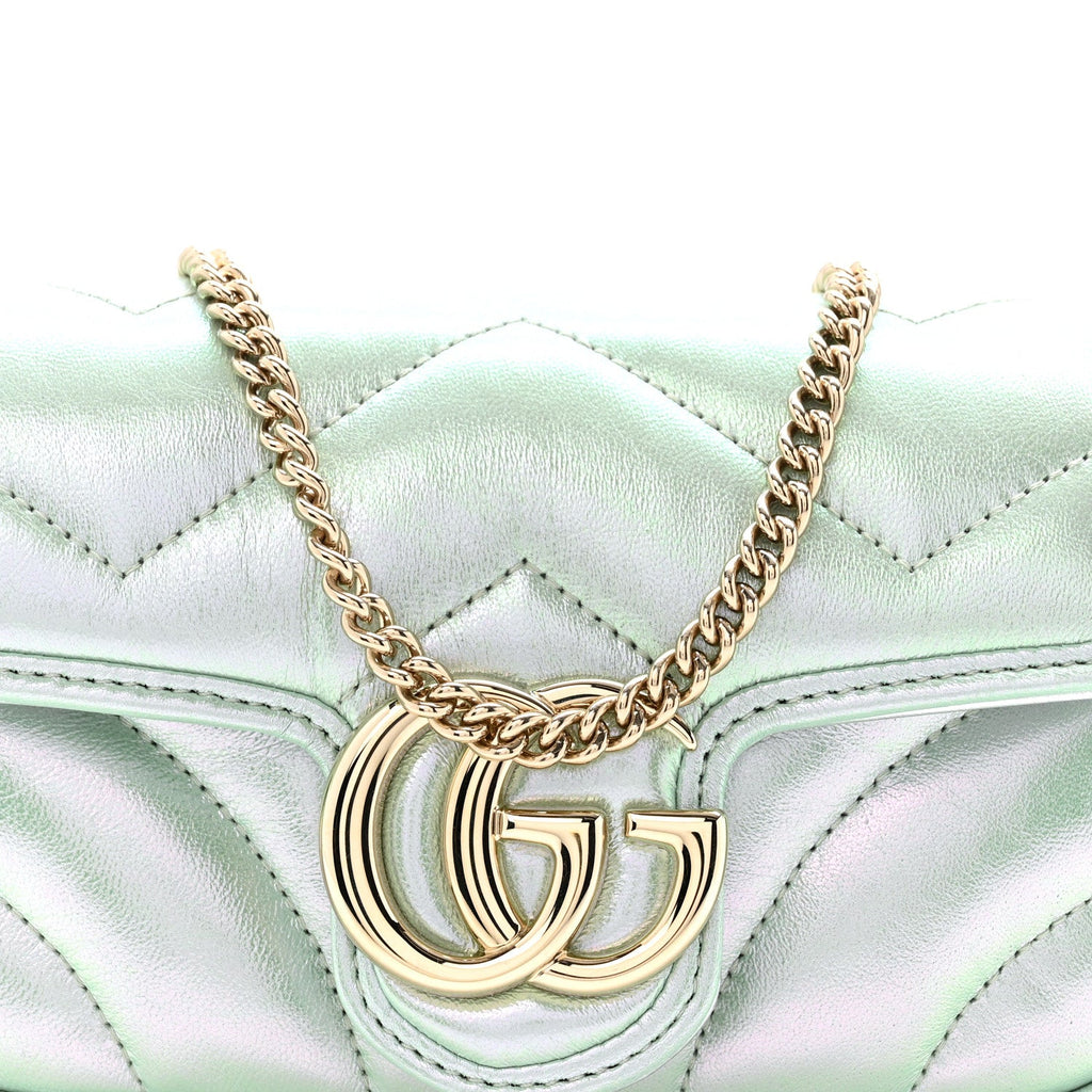 Iridescent Nappa Chevron Matelasse Super Mini GG Marmont Shoulder Bag Green Iridescent