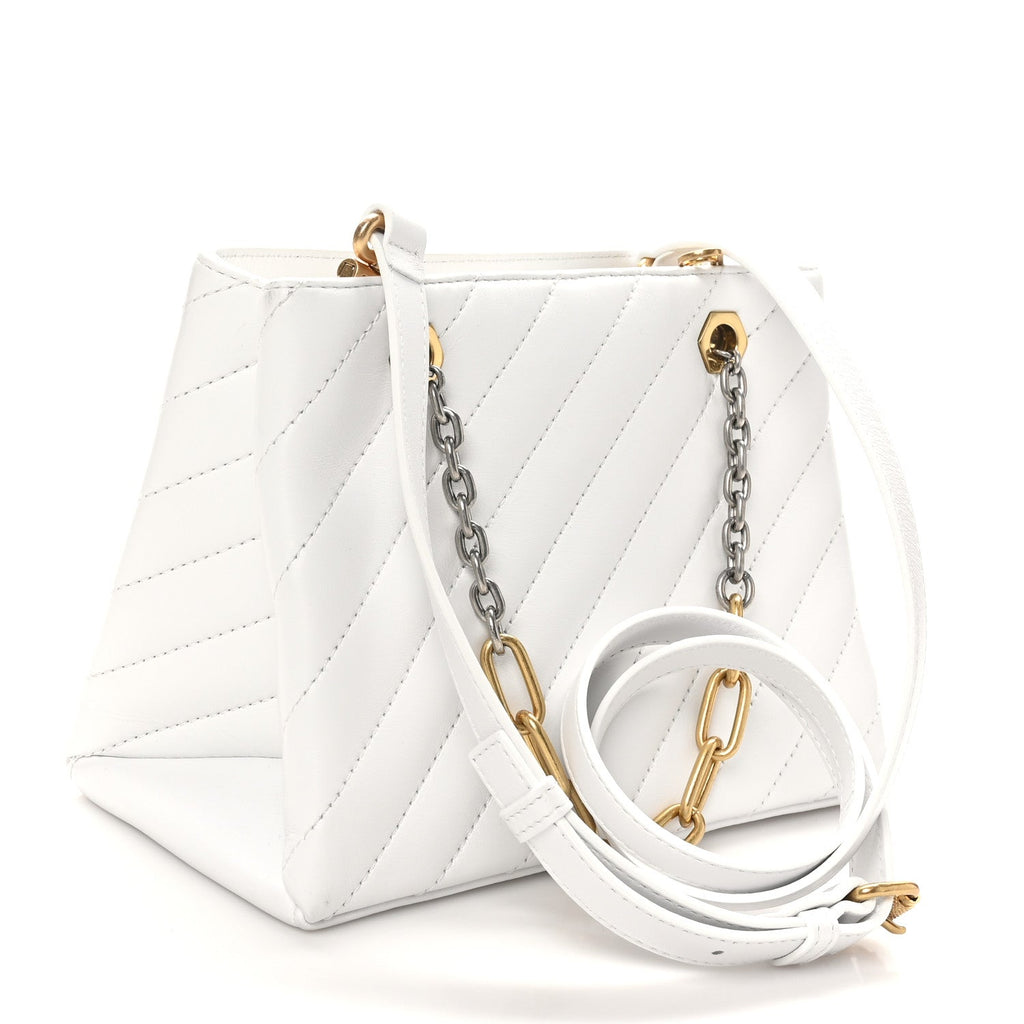 Calfskin Diagonal Quilted Jackhammer 25 Tote White