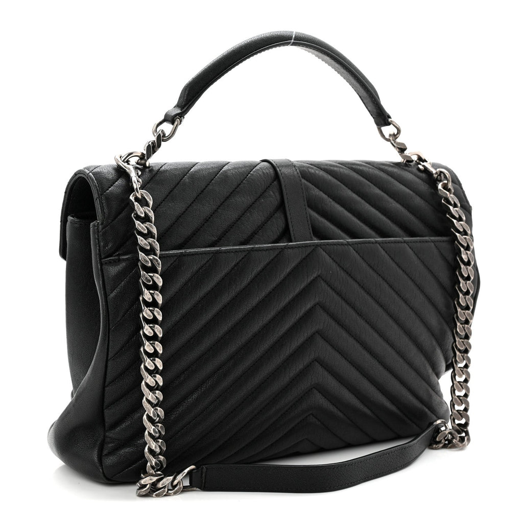 Sheepskin Matelasse Chevron Monogram Large College Satchel Black