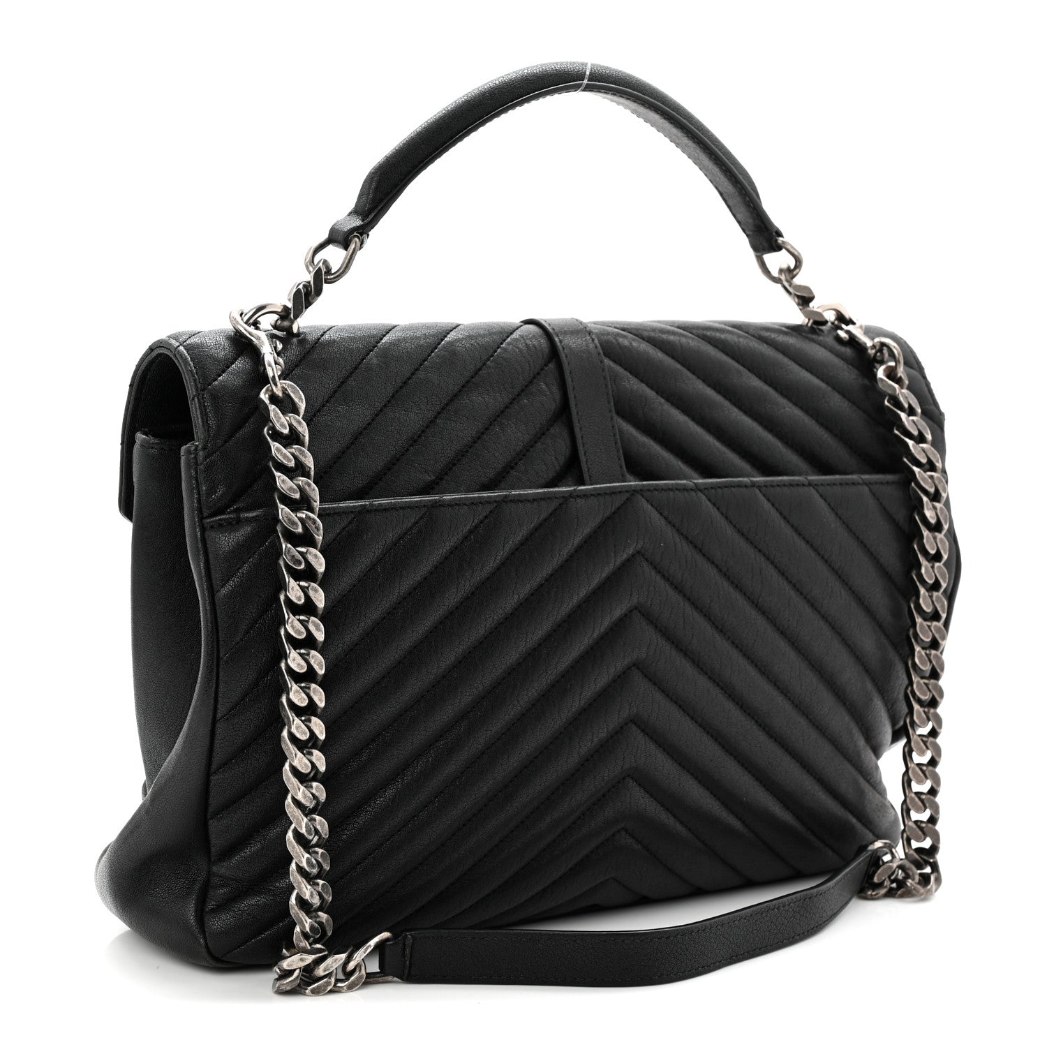 Sheepskin Matelasse Chevron Monogram Large College Satchel Black