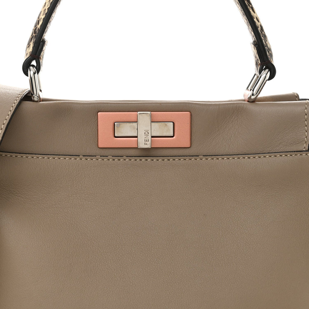 Vitello Seta Shiny Nappa Elaphe Medium Peekaboo Iconic Satchel Tortora Natural Ebano