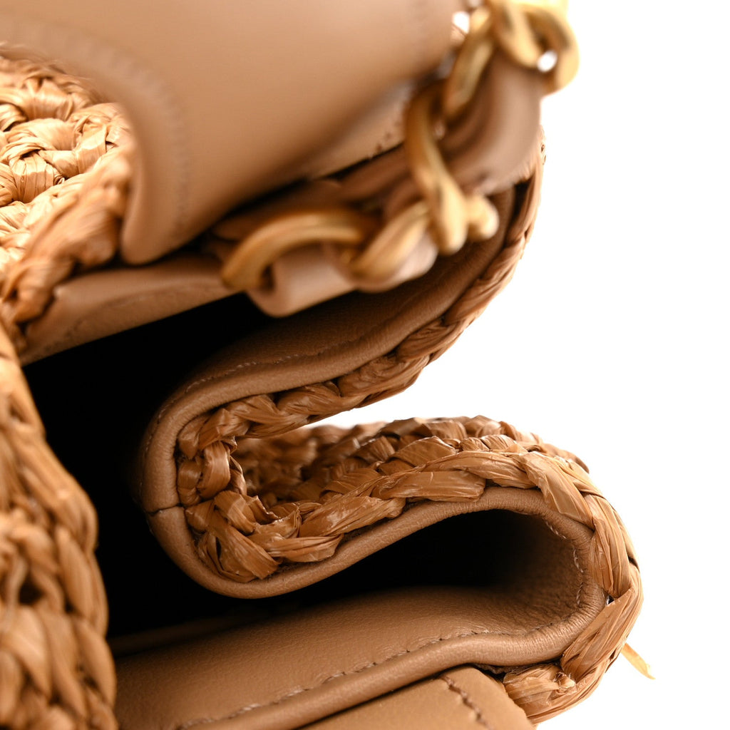 Braided Raffia Nano Kelly Flap Bag Dark Beige