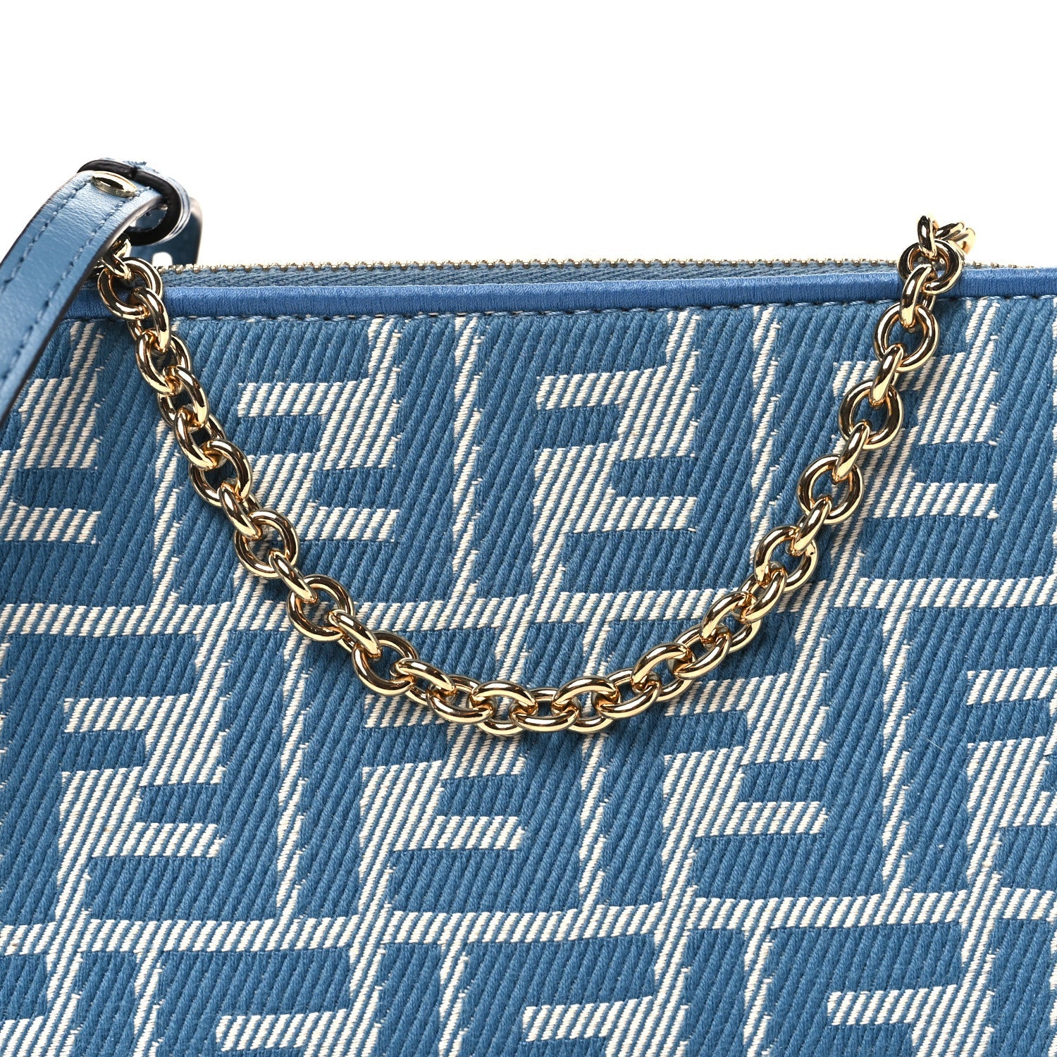 Denim Effect Fabric Jacquard FF Baguette Pouch Blue