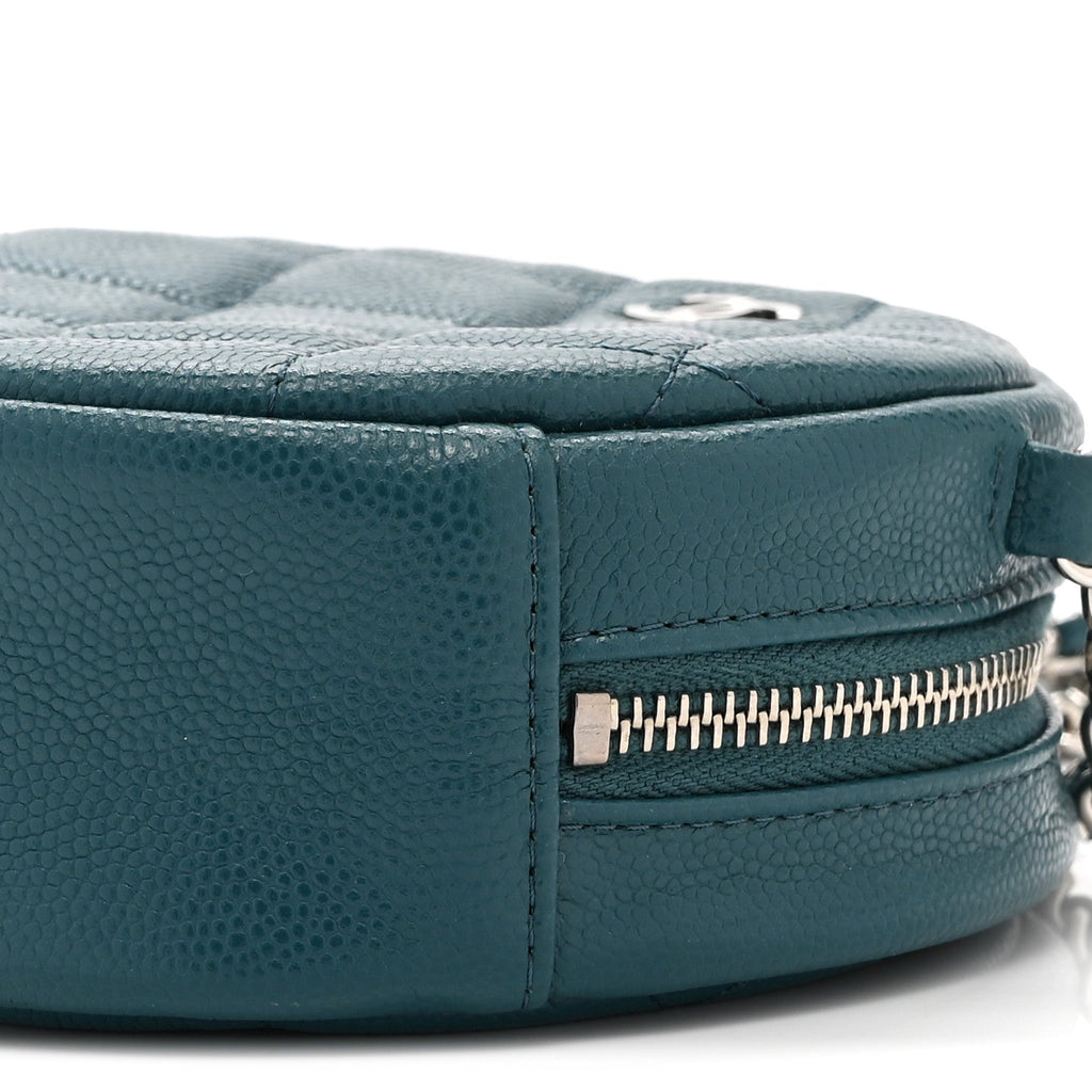 Caviar Quilted Round Clutch With Chain Green