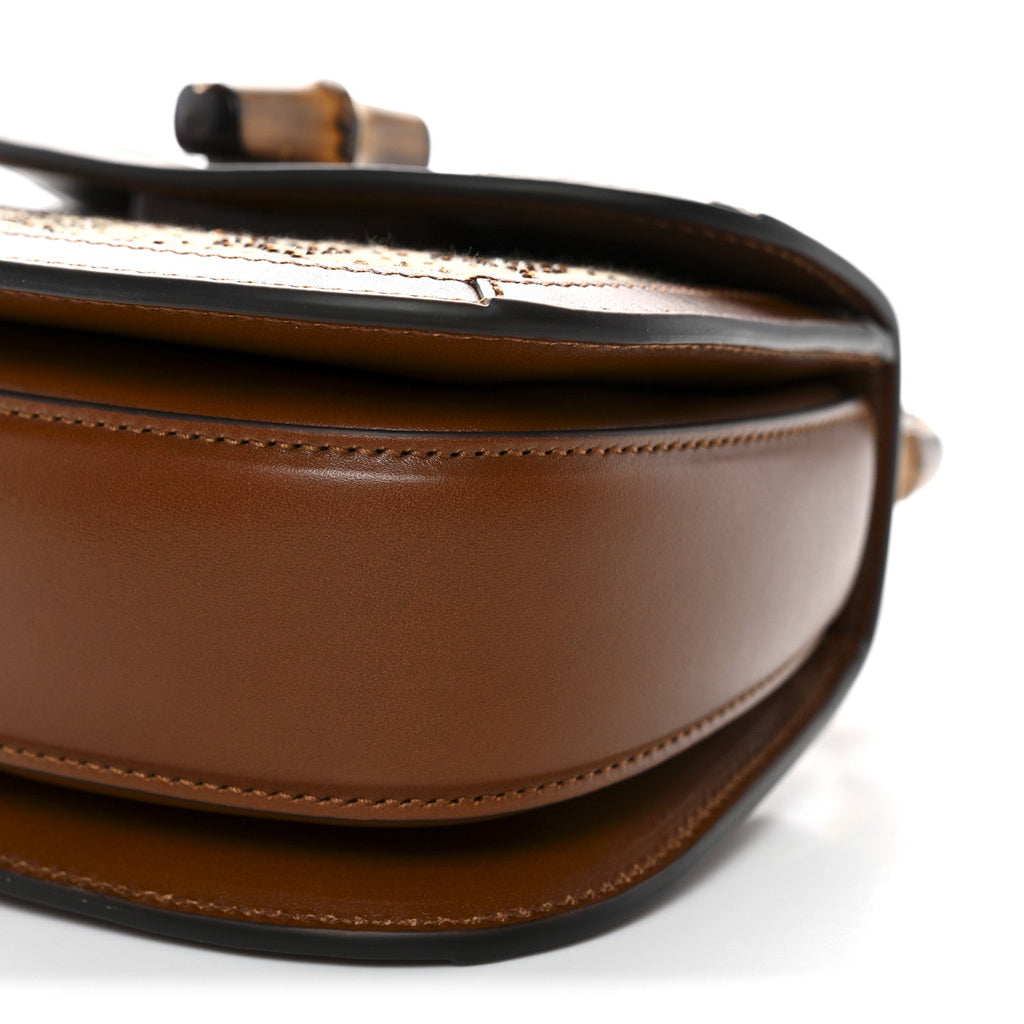 New Canvas Charisma Calfskin Crystal GG Monogram Small Bamboo 1947 Top Handle Bag Camel Ebony