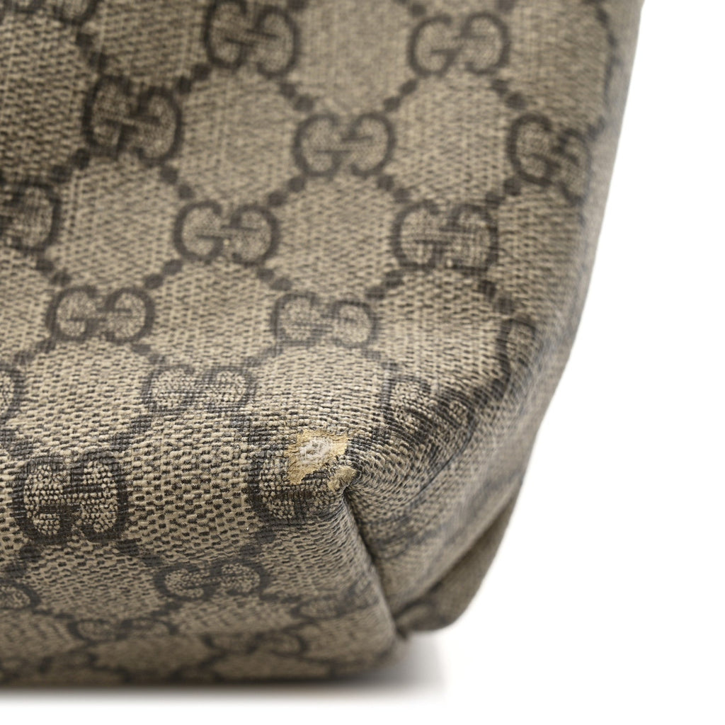 GG Supreme Monogram Large Zippered Shopping Tote Dark Brown